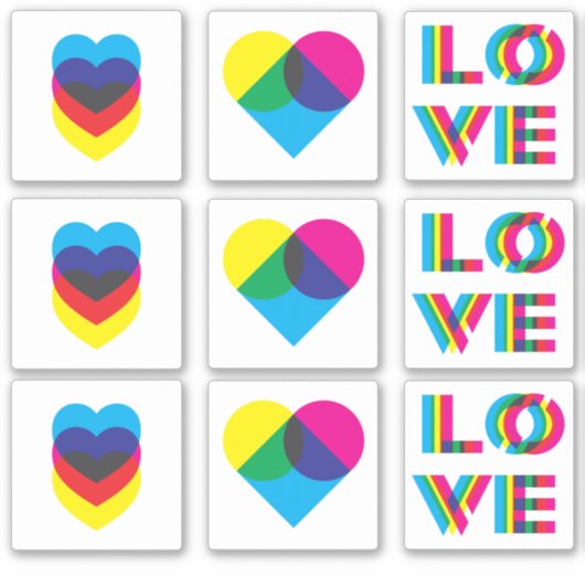 CMYK Assorted Liefde Hart Stickers (Voorkant)