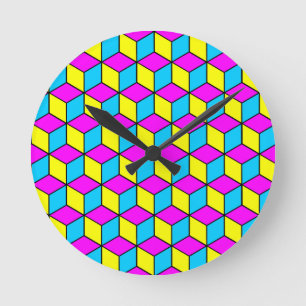 CMYK CUBE beroemde kubussen illusie 2 Ronde Klok