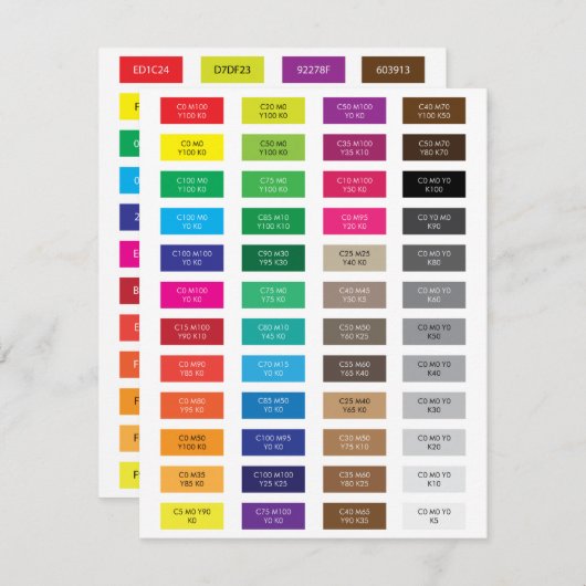 CMYK- en Hex-codekleurmonsters (Voorkant / Achterkant)