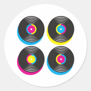 CMYK-pop in vinyl registreert heldere kleuren met  Ronde Sticker
