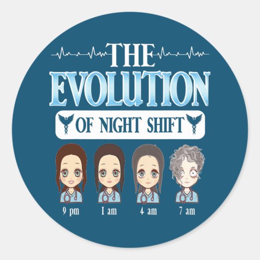 CNA BSN RN SRN RGN Nurse Meme Evolution of Night Ronde Sticker (Voorkant)