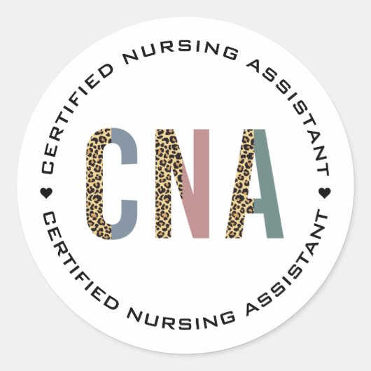 CNA Certified Nursing Assistant Cheetah Print Ronde Sticker (Voorkant)
