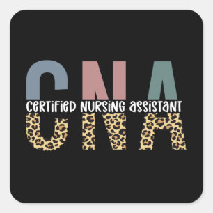 CNA Certified Nursing Assistant Cheetah Print Vierkante Sticker