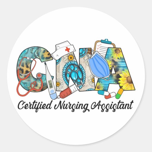 CNA Certified Nursing Assistant Ronde Sticker (Voorkant)