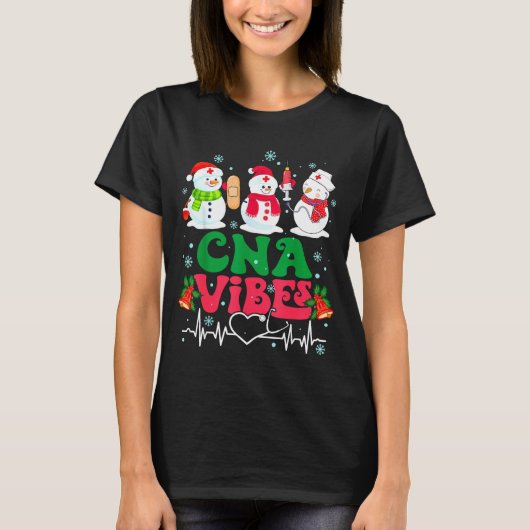 Cna Vibes Nurse Snowman Stethoscope Santa Funny Ch T-shirt (Voorkant)