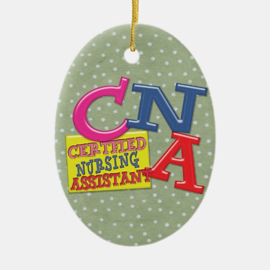 CNA WHIMSICAL LETTERS CERTIFIED NURSING ASSISTANT KERAMISCH ORNAMENT (Voorkant)