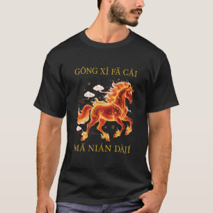 CNY Vuur Paard Mannen Zwart T-shirt