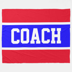 COACH Bold Helder Rood Blauw Wit Atletische Strepe Fleece Deken
