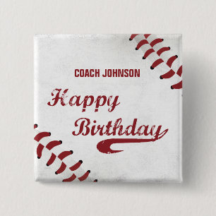 Coach Gelukkige Verjaardag Grote Grunge Honkbal, S Vierkante Button 5,1 Cm