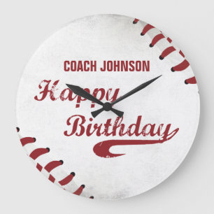 Coach Happy Birthday Large Grunge Baseball, Sport Grote Klok