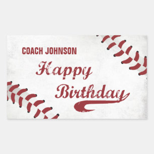 Coach Happy Birthday Large Grunge Baseball, Sport Rechthoekige Sticker