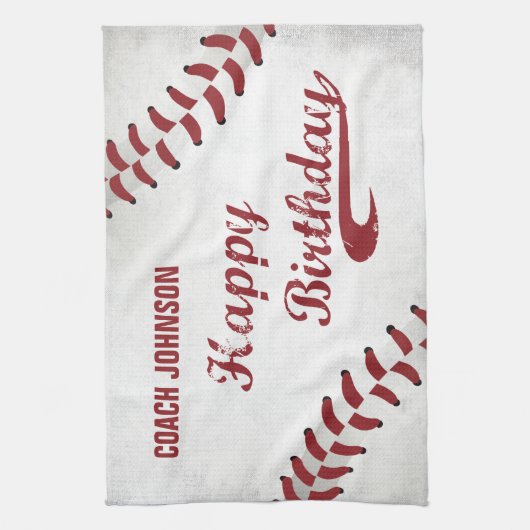 Coach Happy Birthday Large Grunge Baseball, Sport Theedoek (Verticaal)