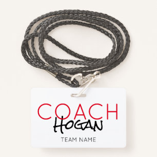 COACH NAAM aangepaste tekst rood zwart Sportteam Badge
