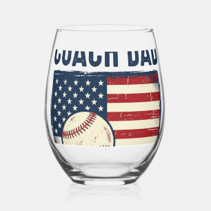 Coach Papa Honkbal Patriottisch Vintage T-Shirt On Wijnglas Zonder Voet