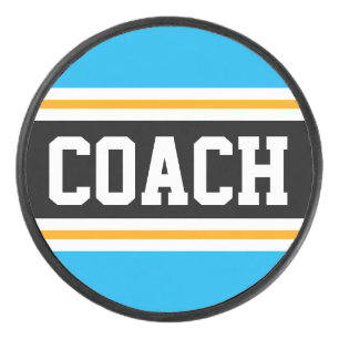COACH Sky Blue Zwart Wit Geel Hockey Stripes Puck