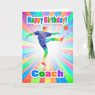 Coach, Voetballer Verjaardag Kleurrijk Abstract Kaart