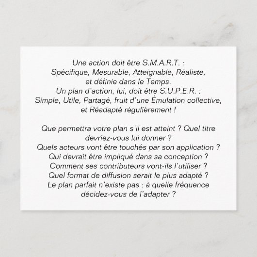 Coachingkaart "Actieplannen S.U.P.E.R." Briefkaart (Achterkant)