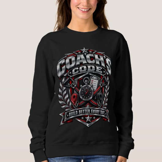 Coach's Code Metallic Fitnessembleem Logoontwerp Trui (Voorkant)