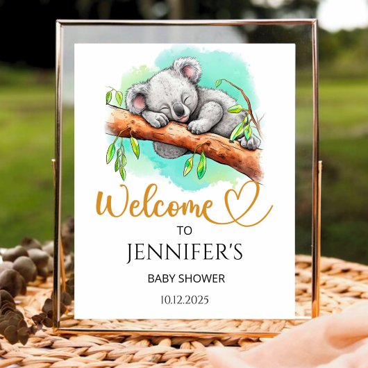 Coala baby shower welkom poster