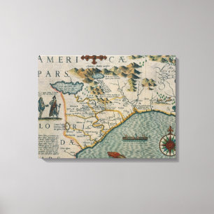 Coast of North Carolina, details van de kaart met  Canvas Afdruk
