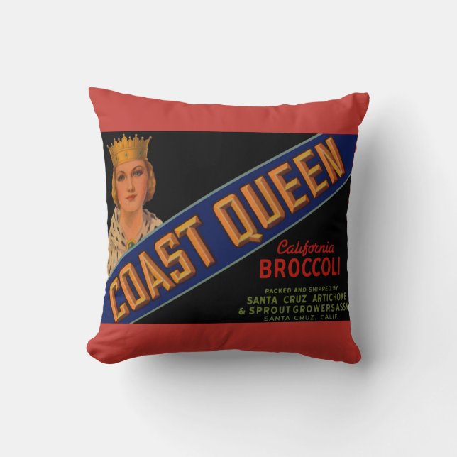 Coast Queen broccoli crate label 1930 Kussen (Voorkant)