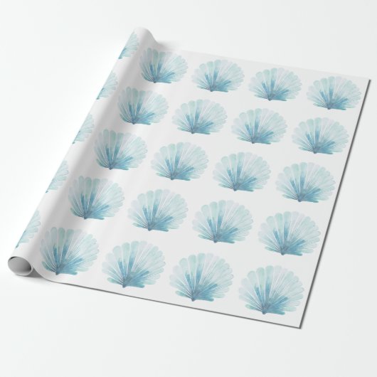 Coastal Aqua Scallop Seashell Cadeaupapier (Uitgerold)