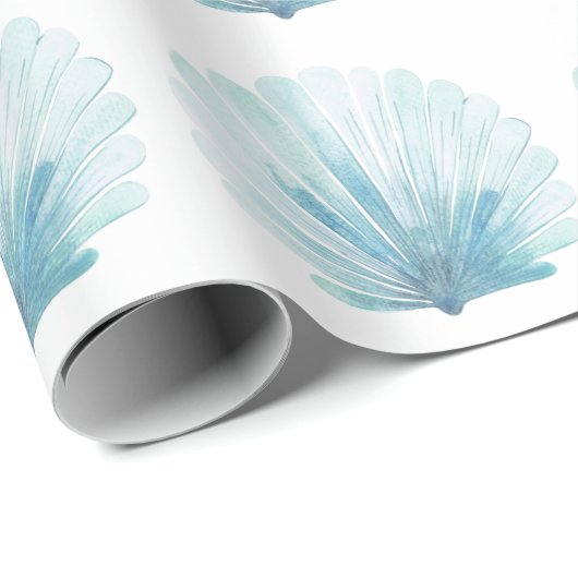 Coastal Aqua Scallop Seashell Cadeaupapier (Rol Hoek)