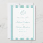 Coastal Aqua Stripe Shell Wedding Save the Date (Voorkant)