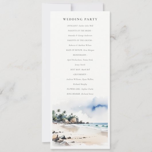 Coastal Bali Beach Palm Tree Programme de mariage (Dos)