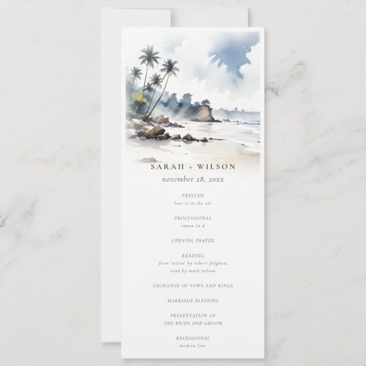 Coastal Bali Beach Palm Tree Programme de mariage (Devant)