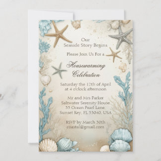 Coastal Beach Beige Sand Housewarming Celebration  Kaart