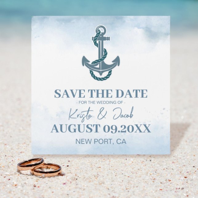 Coastal Beach Blue Nautical Wedding Bewaar de datu (Coastal Beach Blue Nautical Wedding Save The Date magnet card)