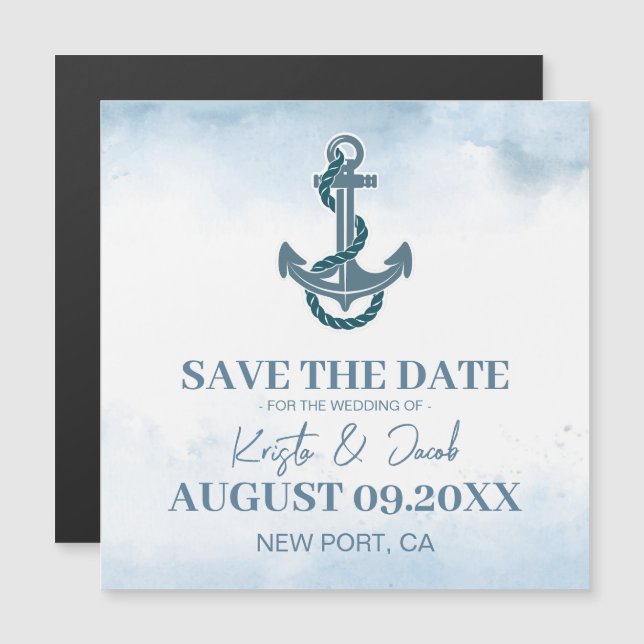 Coastal Beach Blue Nautical Wedding Bewaar de datu (Voorkant / Achterkant)