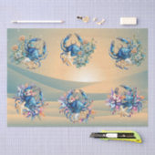 Coastal Beach Floral Blue Crab & Shells Decoupage  Tissuepapier (Craft)