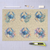 Coastal Beach Floral Blue Crab & Shells Decoupage  Tissuepapier (Craft)