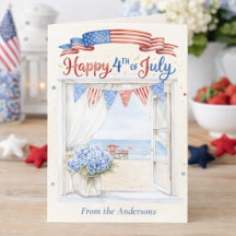 Coastal Beach Hydrangea Happy 4th of July Card