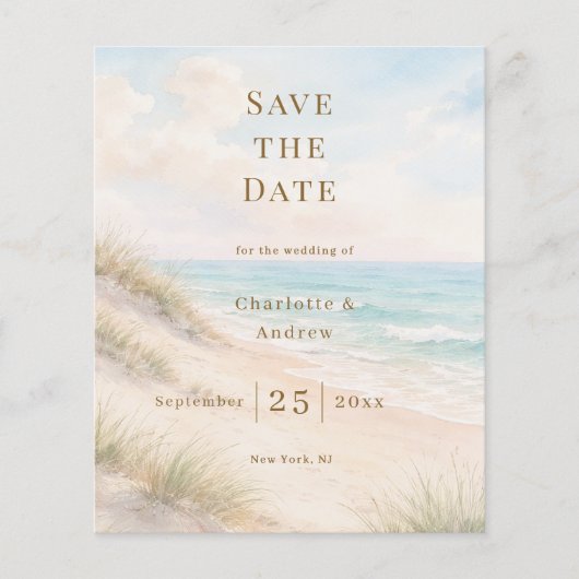 Coastal beach modern budget wedding Save the Date Flyer (Voorkant)