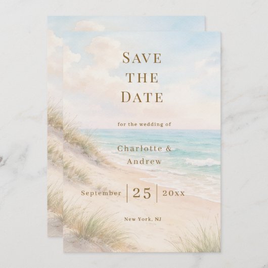 Coastal beach modern wedding save the date (Voorkant / Achterkant)