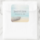Coastal Beach Scene Bruiloft Save the Date Vierkante Sticker (Tas)