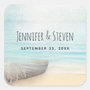 Coastal Beach Scene Bruiloft Save the Date Vierkante Sticker