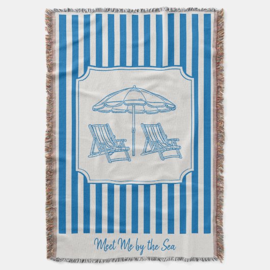 Coastal Beach Vibes Blue Stripes Deken (Voorkant Verticaal)