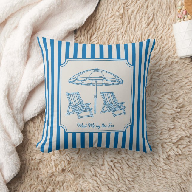 Coastal Beach Vibes Blue Stripes Kussen (Deken)