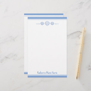 Coastal Blue and Scallop Seashells Personalized Briefpapier