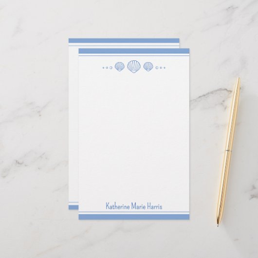 Coastal Blue and Scallop Seashells Personalized Briefpapier (Voorkant / Achterkant in situ)