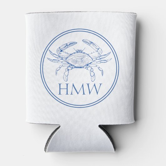 Coastal Blue and White Crab Monogram Blikjeskoeler (Voorkant)