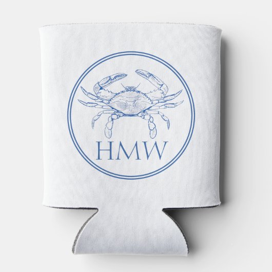 Coastal Blue and White Crab Monogram Blikjeskoeler (Achterkant)