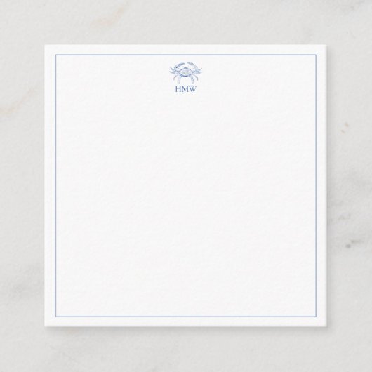 Coastal Blue and White Crab Monogram Informatiekaartje (Voorkant)