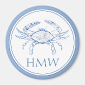 Coastal Blue and White Crab Monogram Magneet (Voorkant)