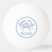 Coastal Blue and White Crab Monogram Pingpongballen (Voorkant)