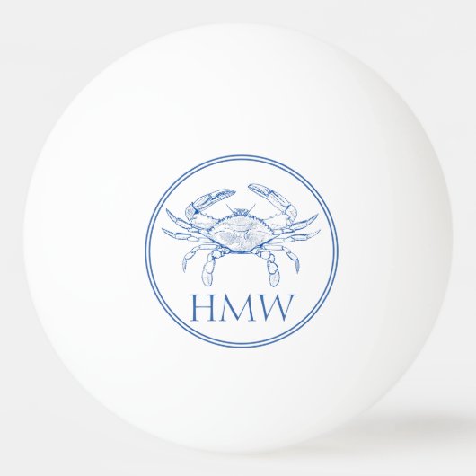 Coastal Blue and White Crab Monogram Pingpongballen (Voorkant)